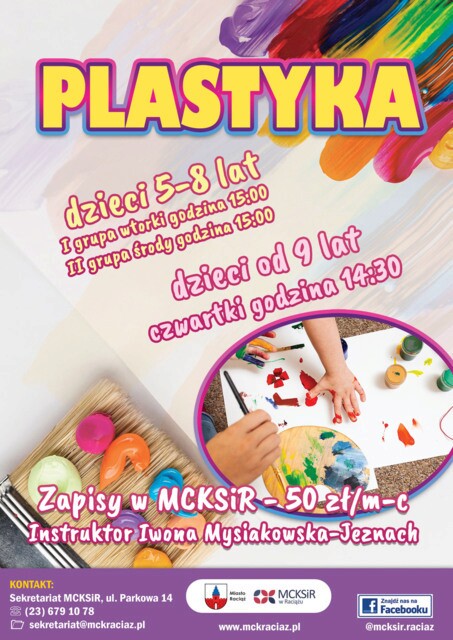 plakat informujący o zajęciach plastycznych dla dzieci 