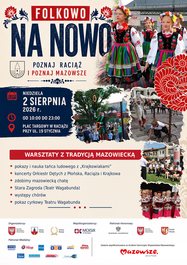 plakat og&oacute;lny wydarzenia folkowo na nowo - poznaj raciąż i poznaj mazowsze 