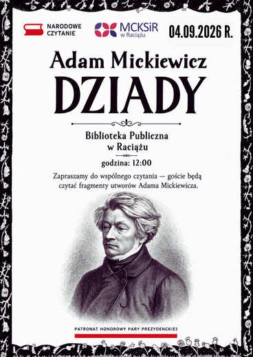narodowe czytanie 2026 w Raciążu, zaproszenie 