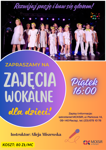 zapisy na zajęcia wokalne dla dzieci w mcksir 
