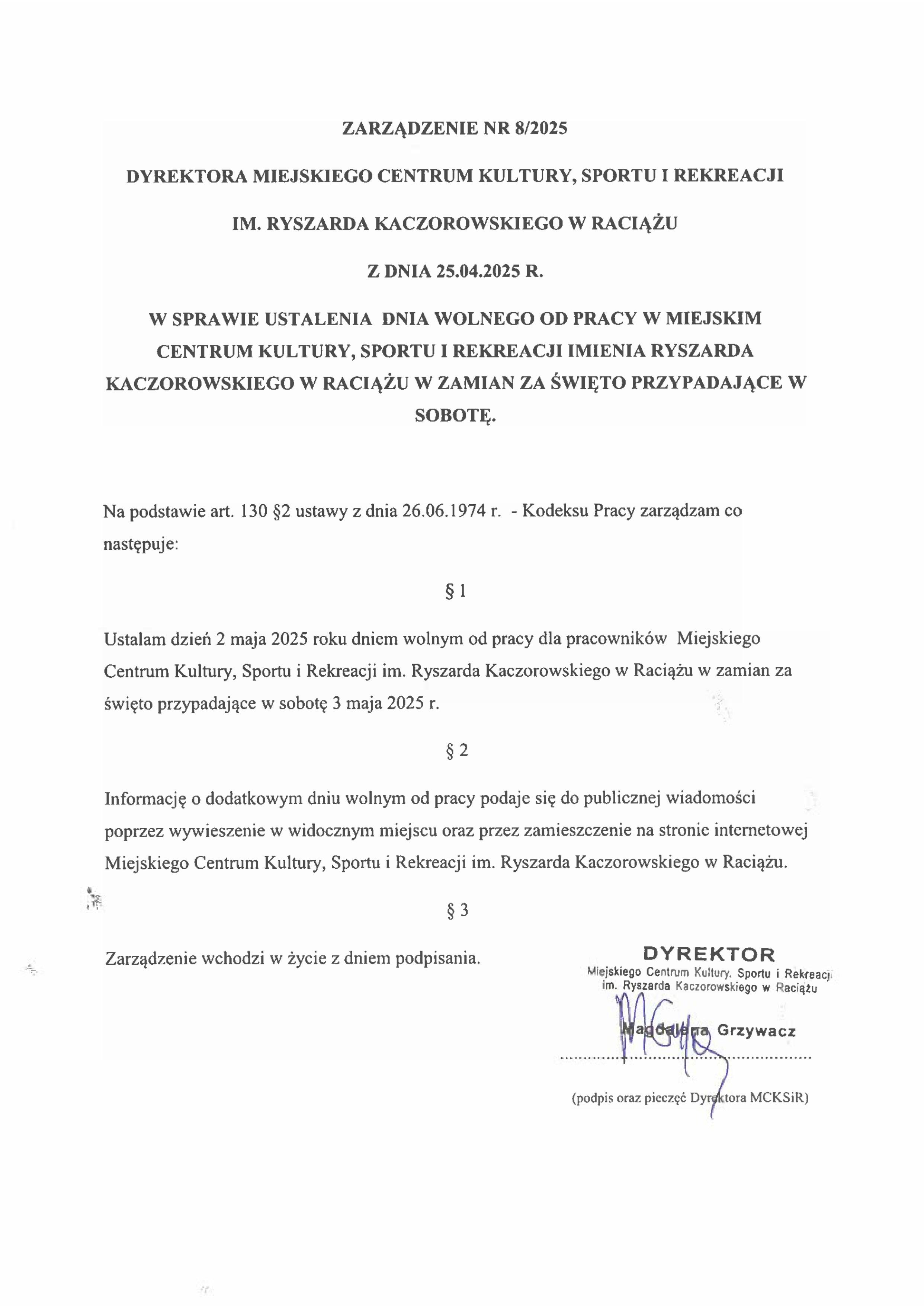zarządzenie 8/2025 
