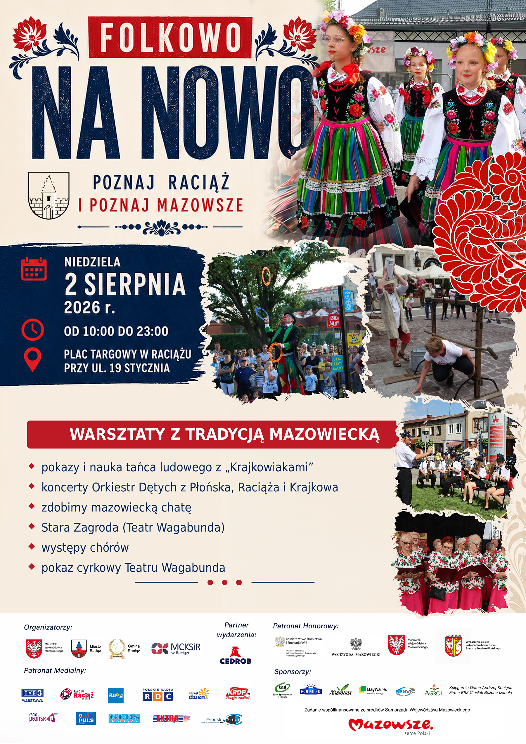 folkowo na&nbsp;nowo - plakat og&oacute;lny wydarzenia z&nbsp;warsztatami tradycji mazowieckiej 