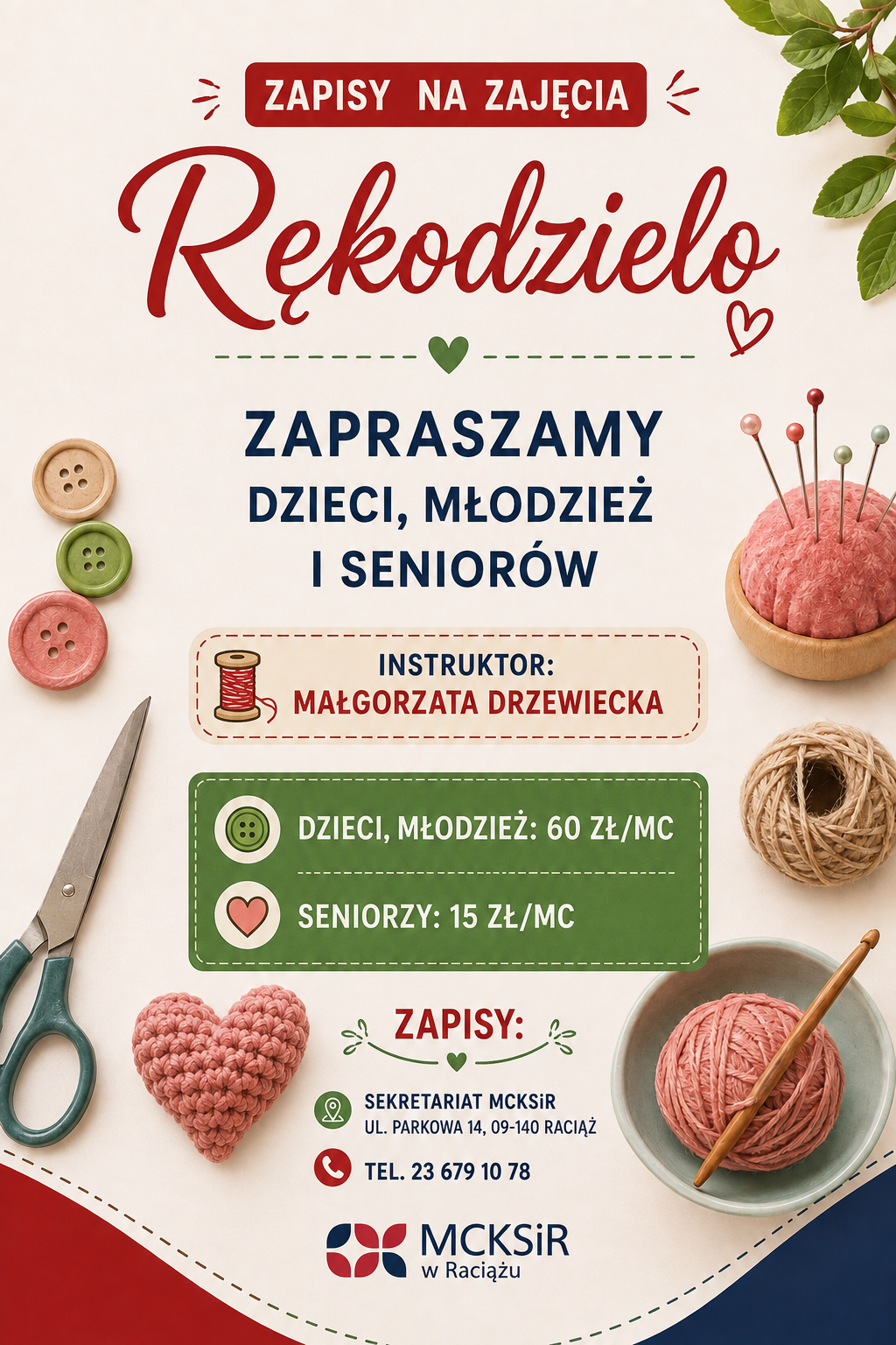 rękodzieło - zapisy na&nbsp;zajęcia 