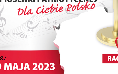 Plakat wydarzenia informujący o I Raciąskim Międzyszkolnym Festiwalu Pieśni i Piosenki Patriotycznej Dla Ciebie Polsko. 