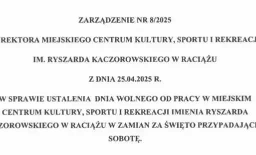 Zdjęcie do Zarządzenie NR 8/2025